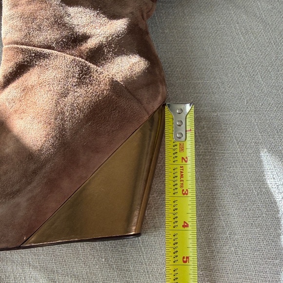 Free People NWT Cognac Suede & Gold Wedge platform Knee High Boot Sexy Chic LOVE - Picture 13 of 15